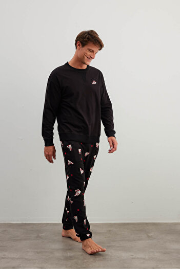 Syah Erkek Pamuklu Uzun Kollu Pijama Takımı