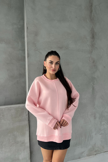 Seda Yalçın Atelier Pink Oversize Sweatshirt with Stitching Detail on the Front