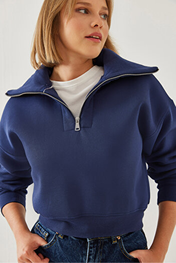 Bianco Lucci Women's Three Thread Raised Zipper Sweatshirt 60351187