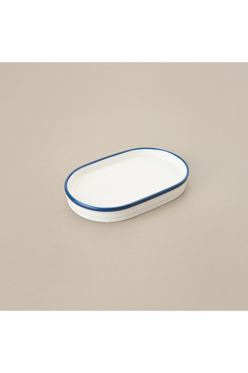 AROW 15 cm Pure Porcelain Mini Oval Presentation Plate - White / Blue