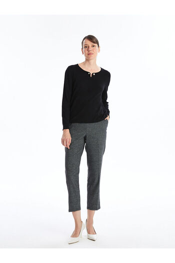 LC Waikiki Women's Pants with Elastic Waist and Houndstooth Pattern