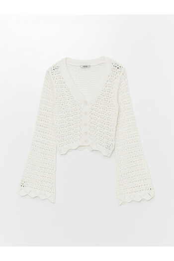 LC Waikiki Long Sleeve V-neck Women's Knitwear Cardigan - Openwork Design