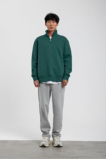 NOMARC Φούτερ Basic Hoodie με πράσινο γιακά με φερμουάρ