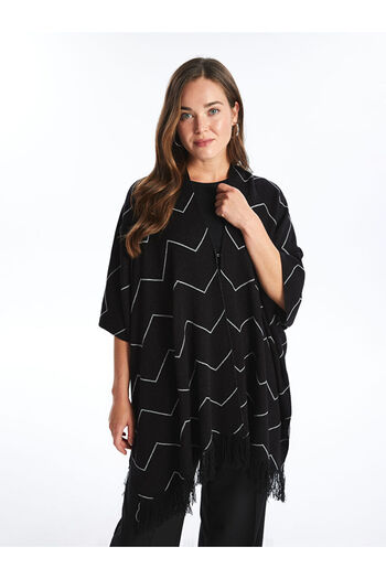 LC Waikiki Patterned Shawl Collar Oversize Women's Knitwear Poncho