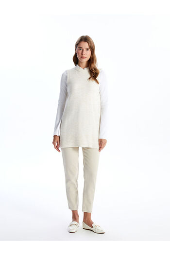 LC Waikiki Damen-Strickpullover mit Stehkragen und Rüschen