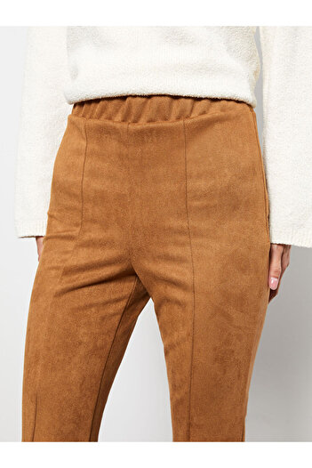 LC Waikiki Flared Leg Straight Slit Detailed Suede Women's Trousers
