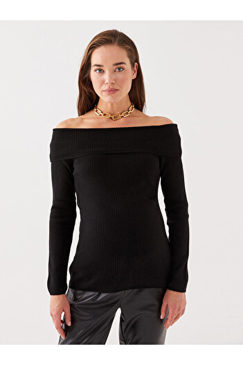 LC Waikiki Umstands-Strickpullover mit U-Boot-Ausschnitt, einfarbig, langärmelig