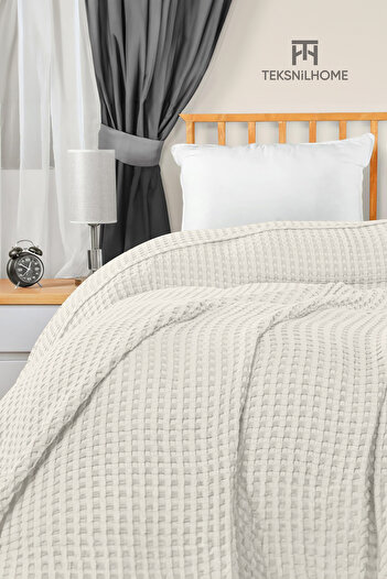 TeksNil Home Double Waffle Patterned Pique - 100% Cotton, 200X230 Blanket, Multi-Purpose Bedspread