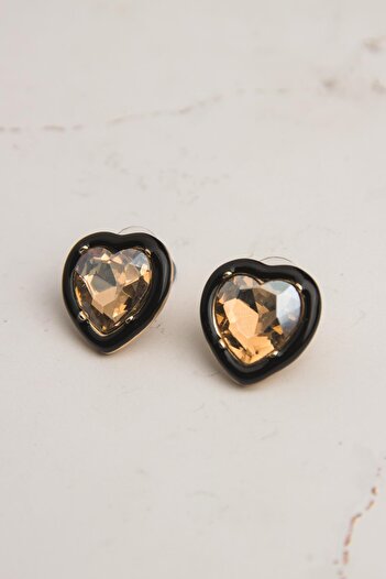 Modex Honey Color Stoned Enamel Heart Earrings (2cm)