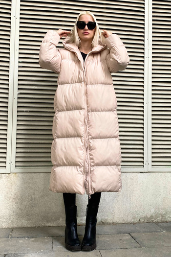 Madmext Mad Girls bézs hosszú pufferkabát MG1303