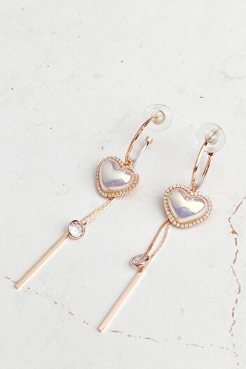 Modex Rose Color Pearl Heart Dangle Earrings (8cm)