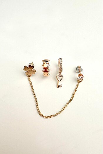 Modex Gold Color Clover Detail Triple Cartilage Earrings