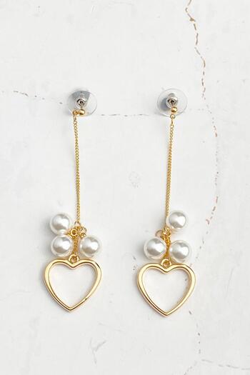 Modex Pearl Heart Dangle Earrings