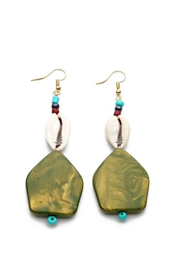 Modex Natural Green Stone Sea Shell Earrings
