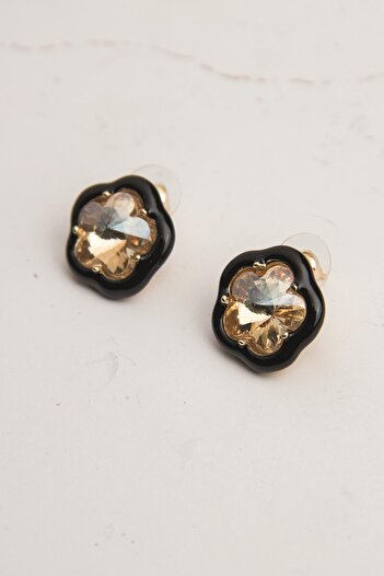 Modex Honey Colored Jewelled Enamel Flower Earrings (2cm)