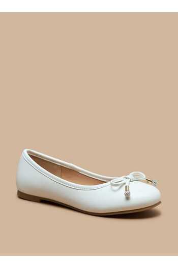 Little Missy Solid Round Toe Ballerina Shoes with Bow Detail