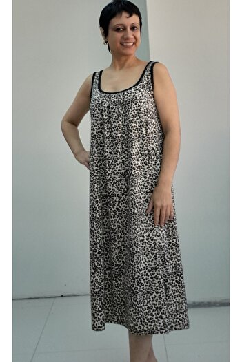 Mertcan Butik Φόρεμα με λουράκι βισκόζης με στάμπα λεοπάρ με κορδόνια μπροστά και πίσω