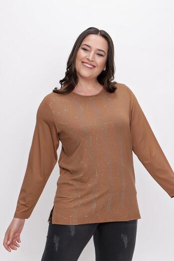By Saygı Stone Stripe Pattern Long Sleeve Plus Size Lycra Viscose Blouse