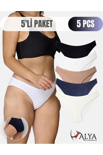 ALYA UNDERWEAR Chiloți pentru femei, slip din bumbac Lenjerie intima colorată - negru, alb, nud, bleumarin, ecru - 5 buc.