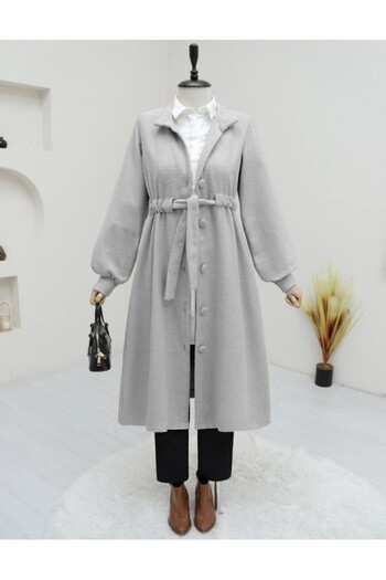 Modamorfo Judge's Collar Tunnel Lace-Up Cashew Coat - Light Gray