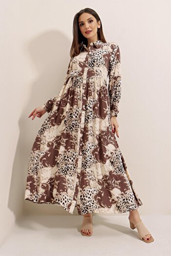 By Saygı Print Viscose Long Shirt Dress