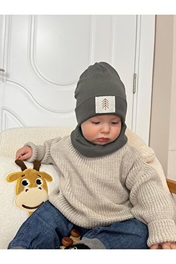 anna sofie New Series Light Khaki - 100% Cotton Ribbed Beanie Neck Collar Set (1-5 Years) Launch Price