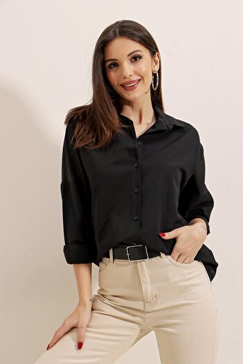 By Saygı Oversize Uzun Basic Gömlek