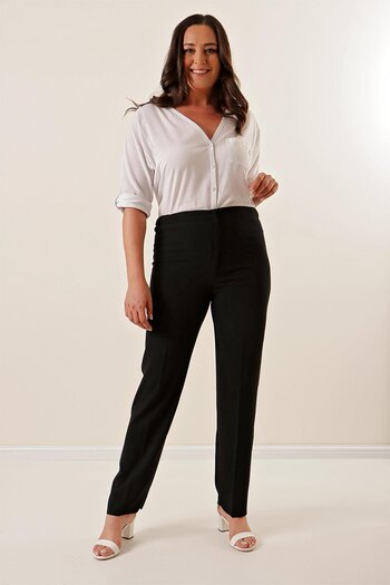 By Saygı Imported Crepe Wide Size Trousers with Elastic Sides