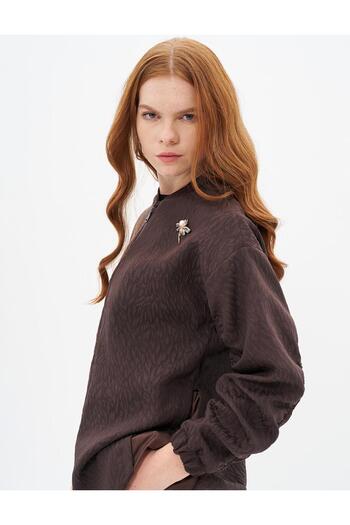 Kayra Dark Brown Garnished Abstract Patterned Jacket