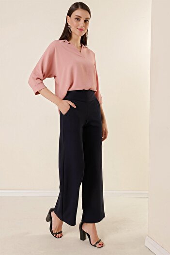 By Saygı Knitted Crepe Palazzo Trousers with Belted Pockets