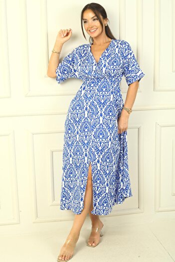 By Saygı Printed Viscose Double-breasted Dress - Patterned