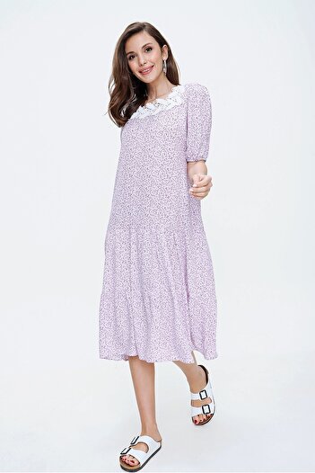 By Saygı Dress with Lace Detail on the Collar