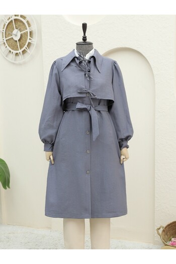 Modamorfo Trenchcoat mit Knopftasche und Schnürung vorne