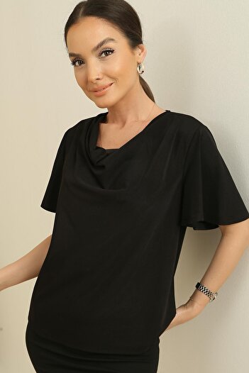 By Saygı Degaje Collar Crystal Fabric Short Sleeve Blouse