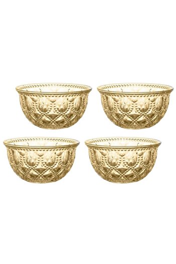WD Lifestyle Linea Dubai Amber 400 ml - Set of 4 Decorated Glass Bowls (12.7cm X 6.6cm)