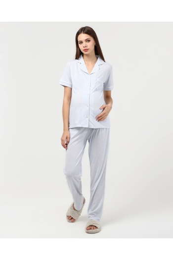 LadyMina Pijama Set de pijamale de maternitate și maternitate albastru 100% bumbac