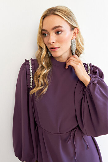 VAVİNOR Λεπτομερές φόρεμα ώμου Lilac Nova