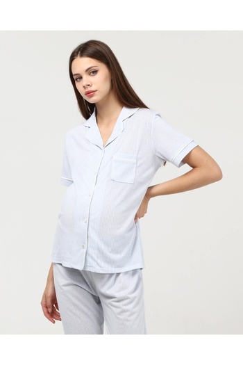 LadyMina Pijama Set de pijamale de maternitate și maternitate albastru 100% bumbac