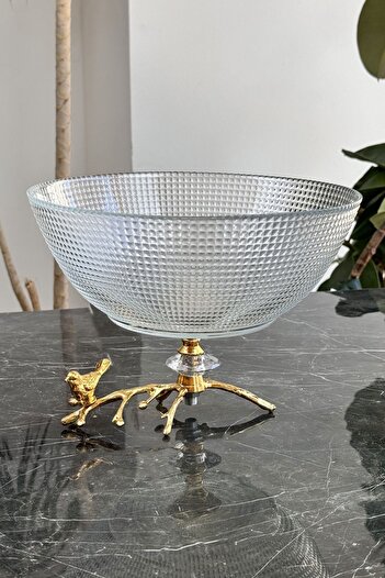 MAY HOME Fruit Serving Catering - Gold Branch Foot Glass Salad Bowl