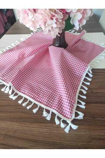 denizli hatırası Red 85X85 cm Piti Checkered Tassel Tablecloth