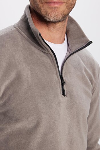 Tudors Unisex Standart Fit Anti-pilling Tüylenme Yapmayan Soğuk Geçirmez Gri Bato Yaka Polar Sweatshirt