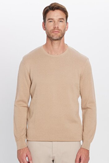 Tudors Ανδρικό Slim Fit Στενής Γραμμής Ψηλός Λαιμός Πλεκτό Μπλούζα με Σχέδιο Ραβδώματος Κρέμας
