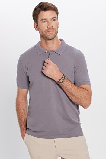 Tudors Men's Gray Polo Collar Slim Fit Cotton T-Shirt - Soft Texture, Breathable, Non-Curling Collar