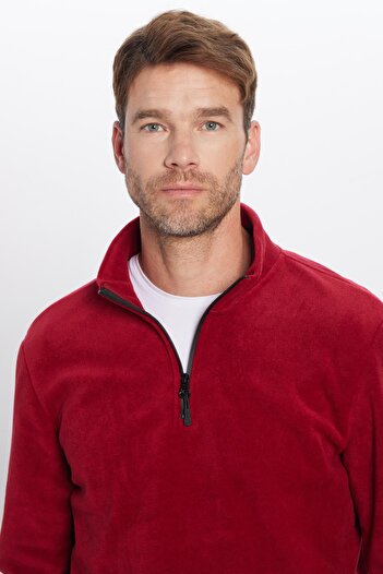 Tudors Unisex Standard Fit Anti-Pilling Non-Pilling Cold Proof Burgundy Stand Collar Fleece Sweatshirt