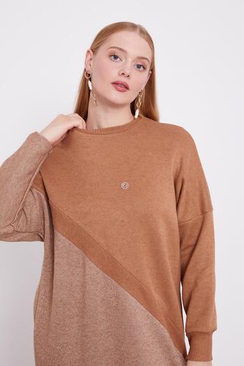 Levidor Camel Glitter Knitwear Tunic - Emblem Detailed