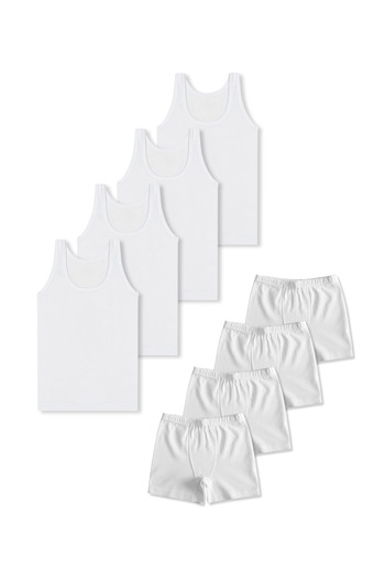 GizaKids 95% Cotton Single Jersey Combed Cotton Undershirt and Undershirt Boxer Briefs for Boy Set of 4