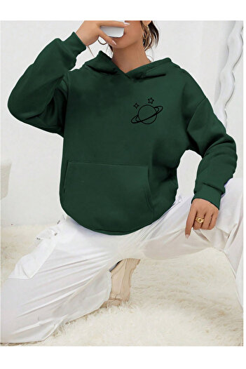 memowear Unisex Πράσινη φούτερ με στάμπα Saturn
