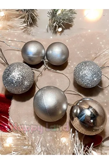 Happyland Christmas Ball 6Pcs 3cm Cici Ball Silver Christmas Pine Tree Ornament Decor Ornament Set