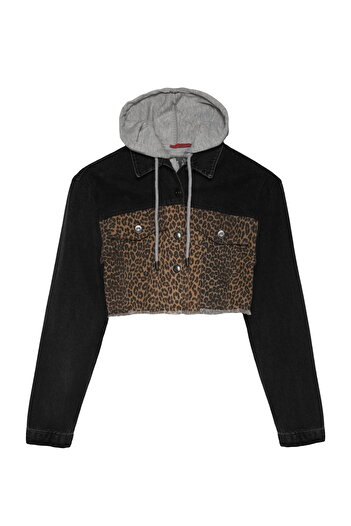 Quzu Beige Crop Jacket - Leopard Match and Hooded