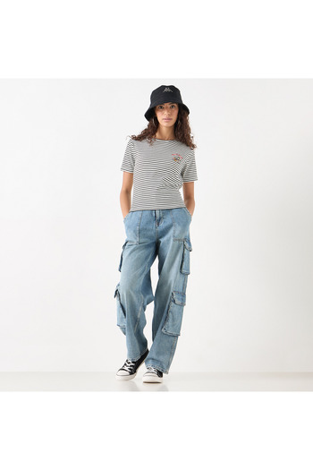 SP Characters Striped T-shirt with Crew Neck and Short Sleeves